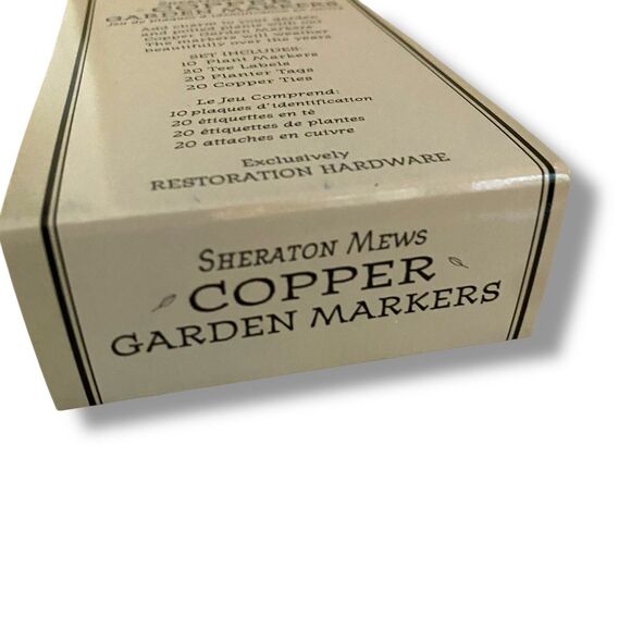 Restoration Hardware RH Copper Garden Plant Tag Marker Set in Wood Box - Picture 2 of 11
